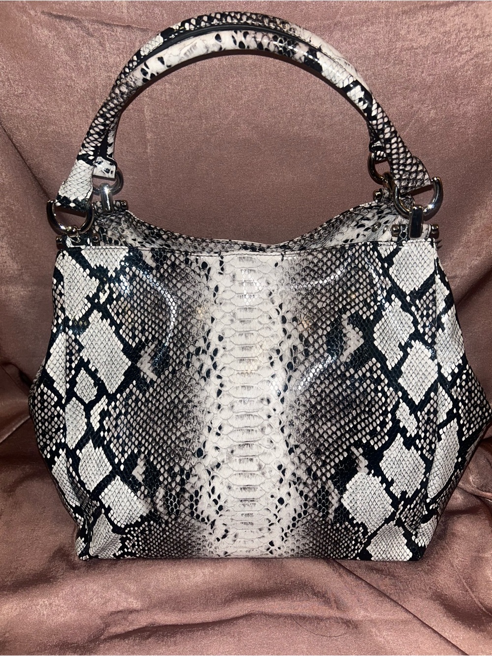 White House Black Market Y2K Black White Snakeskin Hobo Bag